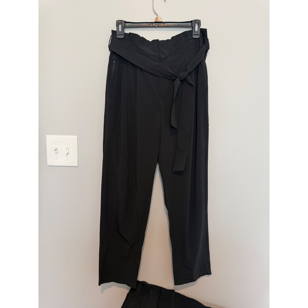 Athleta Skyline Pant II Black Paperbag Waist Tie Belt Tapered Leg Trousers 6